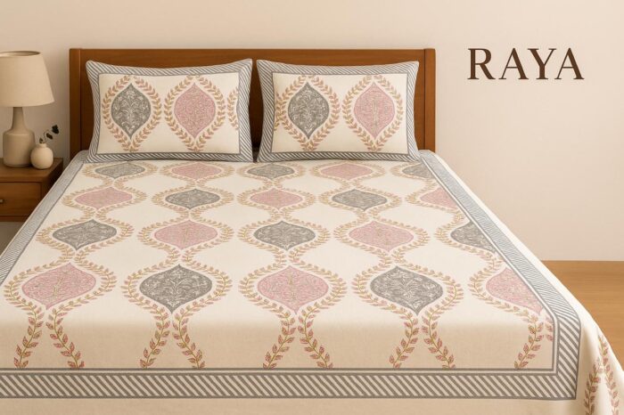 RAYA Elegance Cotton Bedsheet Set –Blossom Drop Edition - Image 1
