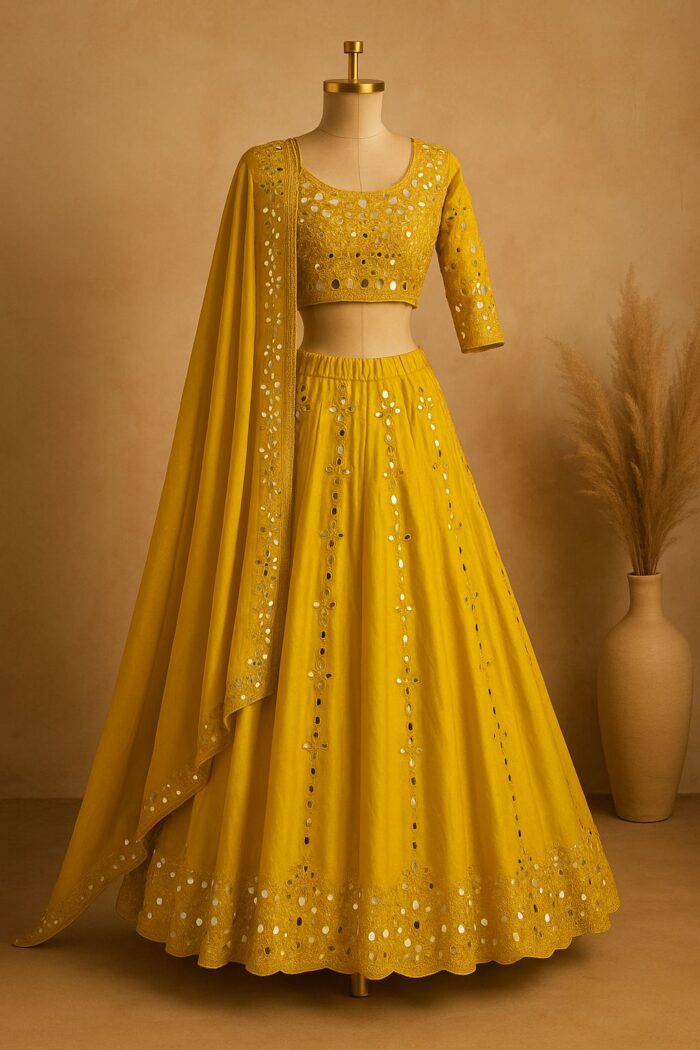 RAYA Signature Mirror Lehenga Set – Mustard Gold Edition - Image 2
