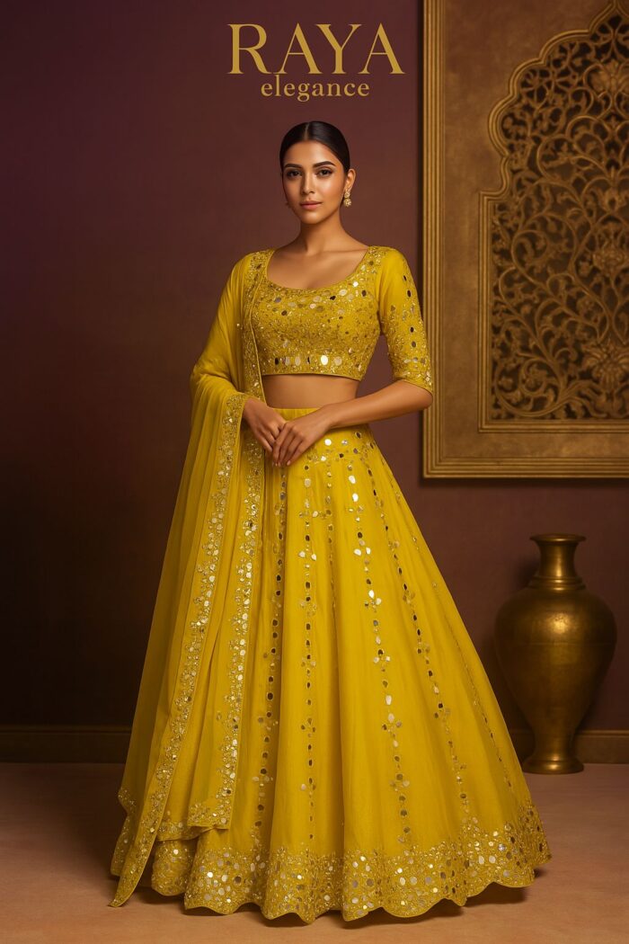 RAYA Signature Mirror Lehenga Set – Mustard Gold Edition - Image 1