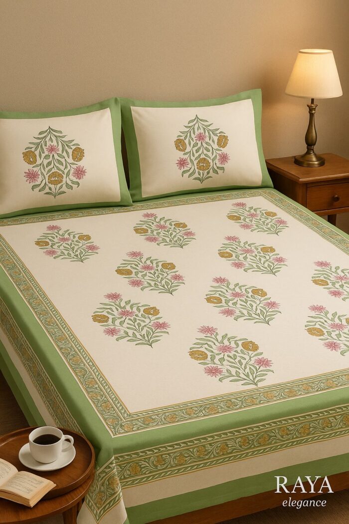 RAYA Elegance Cotton Bedsheet Set – Botanical Border Edition - Image 2