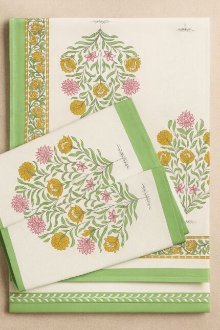 RAYA Elegance Cotton Bedsheet Set – Botanical Border Edition