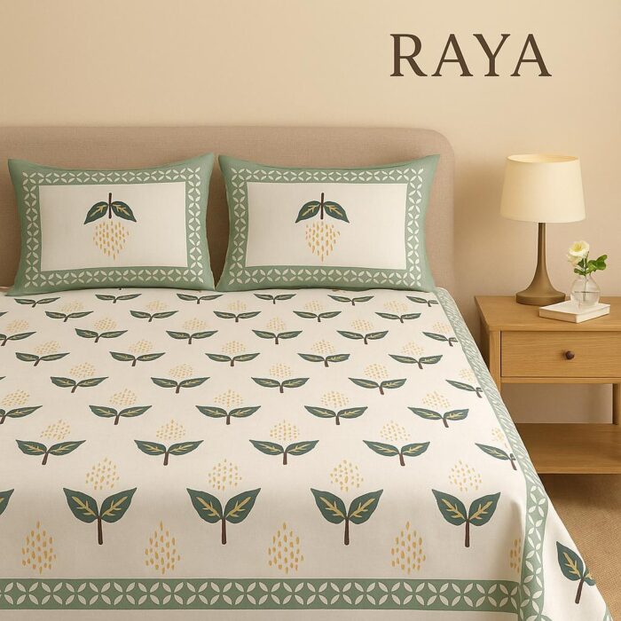 RAYA Elegance Cotton Bedsheet Set – Botanical Border Edition - Image 4