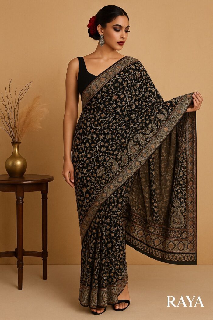 RAYA Elegance Georgette Pre-stitched Saree Set – Afsana Edition - Image 1